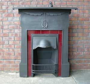 Antique Art Nouveau Cast Iron Tiled Combination Fireplace Antique Art Nouveau Cast Iron Tiled Combination Fireplace