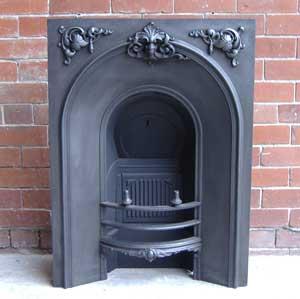 Antique Early Victorian Arched Cast Iron Fireplace Insert Antique Early Victorian Arched Cast Iron Fireplace Insert