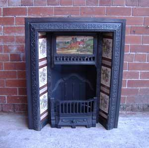 Antique Aesthetic Movement Cast Iron Tiled Fireplace Insert Antique Aesthetic Movement Cast Iron Tiled Fireplace Insert
