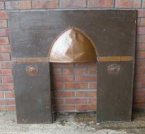 Arts and Crafts beaten copper fireplace insert Arts and Crafts beaten copper fireplace insert