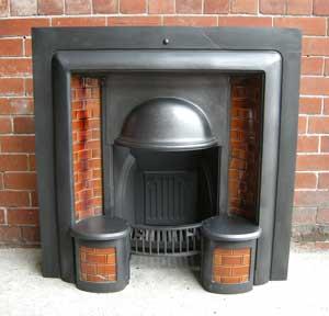 Antique Edwardian Tiled Cast Iron Fireplace Insert Antique Edwardian Tiled Cast Iron Fireplace Insert