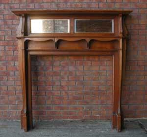 Antique Art Nouveau Walnut Fire Surround Antique Art Nouveau Walnut Fire Surround