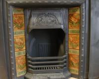 Antique Old Arts & Crafts Reclaimed Tiled Cast Iron Fireplace Insert 