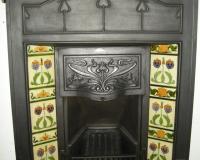 Reclaimed Antique Art Nouveau Original Tiled Cast Iron Combination Fireplace