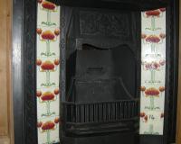 Antique Original Old Art Nouveau Tiled Cast Iron Fireplace Insert