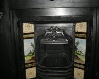 Antique Victorian Reclaimed Old Victorian Tiled Cast Iron Fireplace Insert