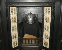 Antique Art Nouveau Tiled Cast Iron Fireplace Insert