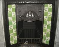 Antique Art Nouveau Tiled Cast Iron Fireplace Insert