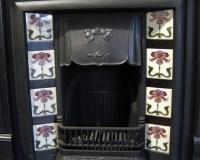 Antique Art Nouveau Tiled Cast Iron Fireplace Insert