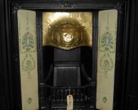 Antique Art Nouveau Tiled Cast Iron Fireplace Insert