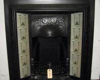 Original Art Nouveau Tiled Cast Iron Fireplace Insert