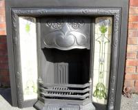 Antique Art Nouveau Tiled Cast Iron Fireplace Insert