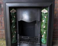 Antique Art Nouveau Tiled Cast Iron Fireplace Insert