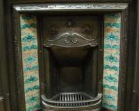 Antique Art Nouveau Tiled Cast Iron Fireplace Insert