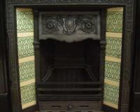 Antique Arts & Crafts Tiled Cast Iron Fireplace Surround