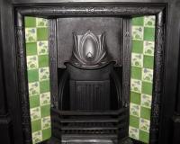 Reclaimed Art Nouveau Tiled Cast Iron Fireplace Insert