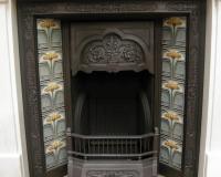 Original Art Nouveau Tiled Cast Iron Fireplace Insert