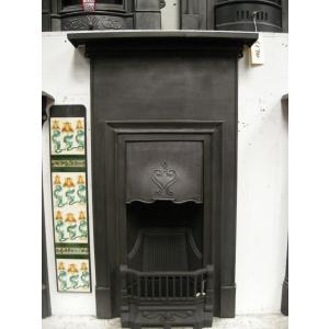 Original Antique Reclaimed Old art Nouveau Cast Iron Combination Fireplace