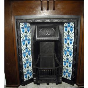 Art Nouveau Tiled Cast Iron fireplace Insert Art Nouveau Tiled Cast Iron fireplace Insert
