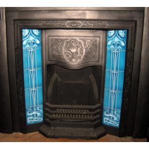 Art Nouveau Tiled Cast Iron Fireplace insert Art Nouveau Tiled Cast Iron Fireplace insert