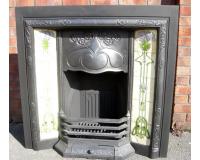 Antique Art Nouveau Tiled Cast Iron Fireplace Insert