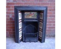 Antique Aesthetic Movement Cast Iron Tiled Fireplace Insert