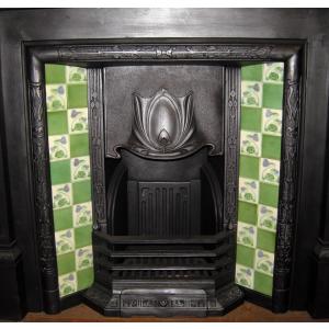 Reclaimed Art Nouveau Tiled Cast Iron Fireplace Insert