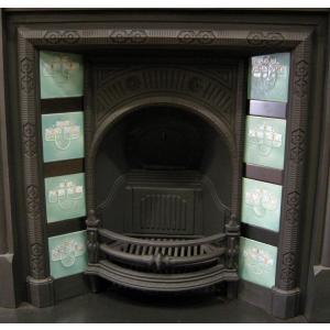 Reclaimed Aesthetic Movement Tiled Cast Iron Fireplace Insert Reclaimed Aesthetic Movement Tiled Cast Iron Fireplace Insert
