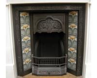 Original Art Nouveau Tiled Cast Iron Fireplace Insert