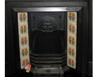 Antique Cast Iron Tiled Art nouveau Fireplace Insert