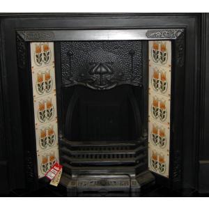 Antique Cast Iron Tiled Art nouveau Fireplace Insert Antique Cast Iron Tiled Art nouveau Fireplace Insert
